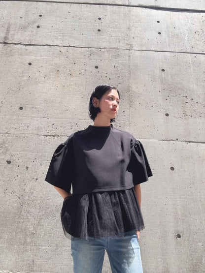 2way sleeve balloon tulle layered blouse