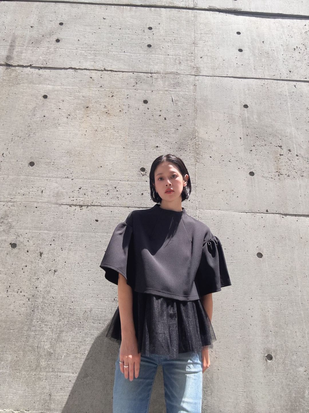 2way sleeve balloon tulle layered blouse