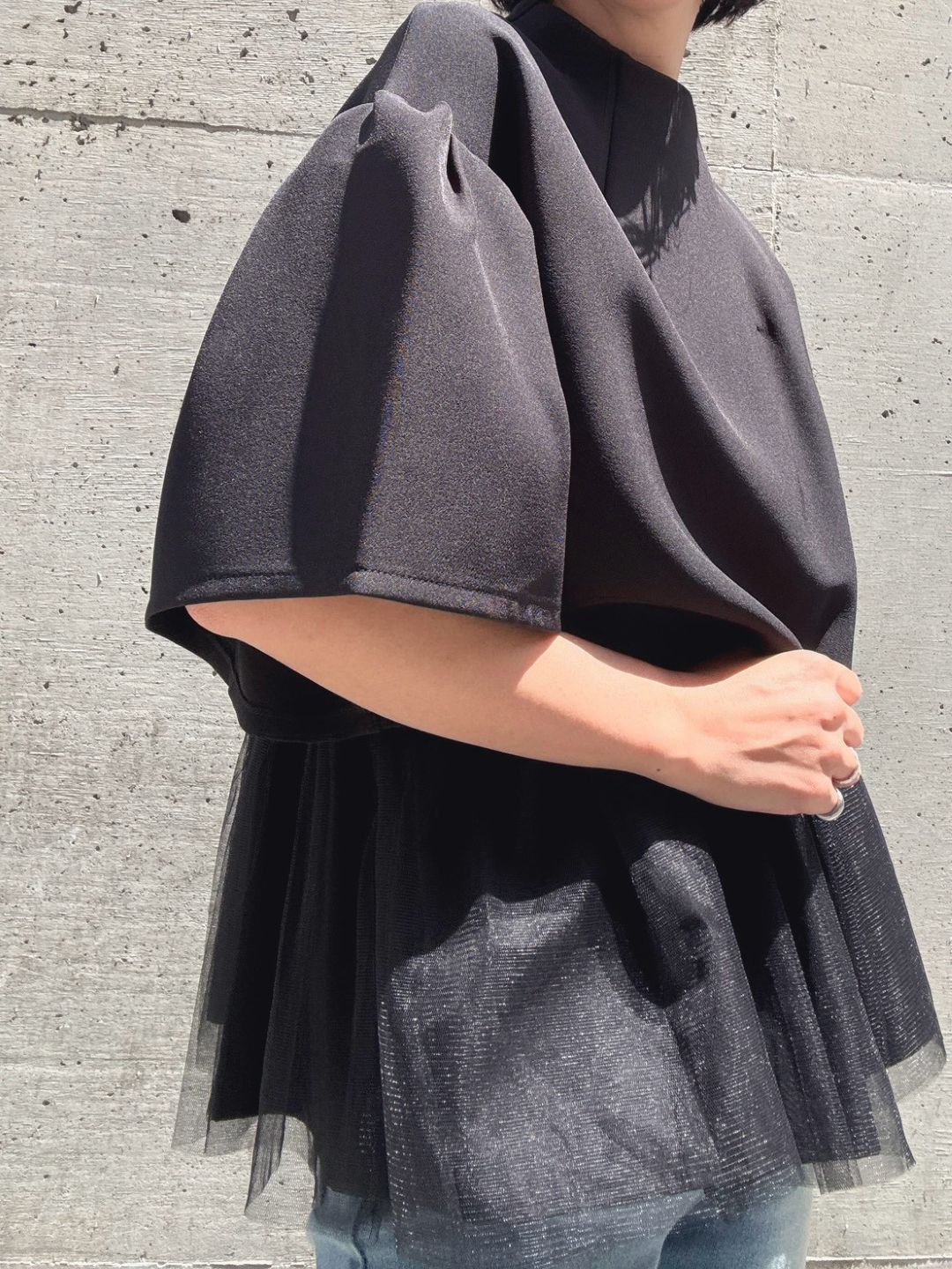 2way sleeve balloon tulle layered blouse