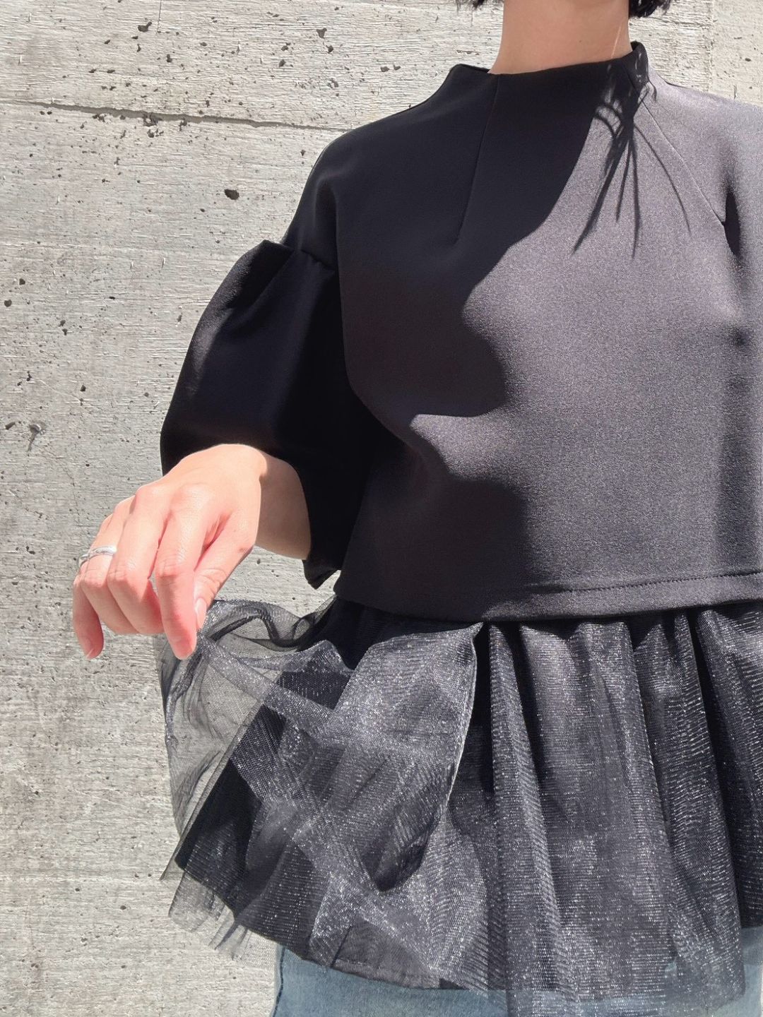 2way sleeve balloon tulle layered blouse