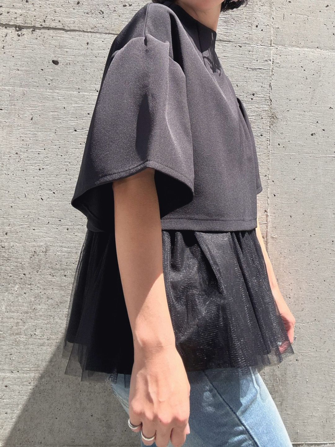 2way sleeve balloon tulle layered blouse