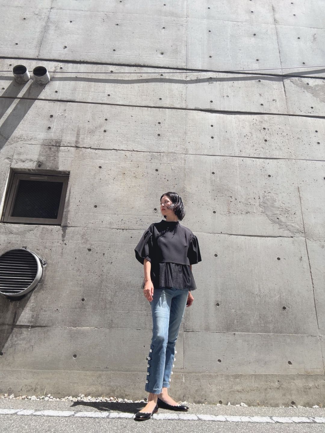 2way sleeve balloon tulle layered blouse