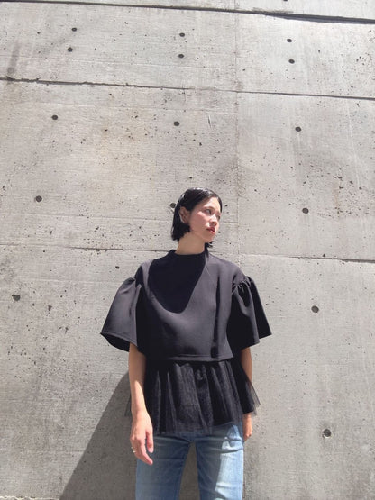 2way sleeve balloon tulle layered blouse