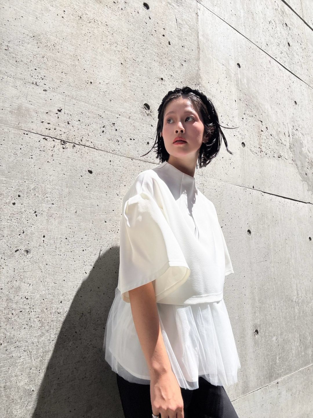 2way sleeve balloon tulle layered blouse