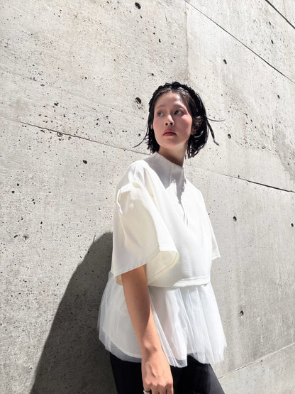 2way sleeve balloon tulle layered blouse