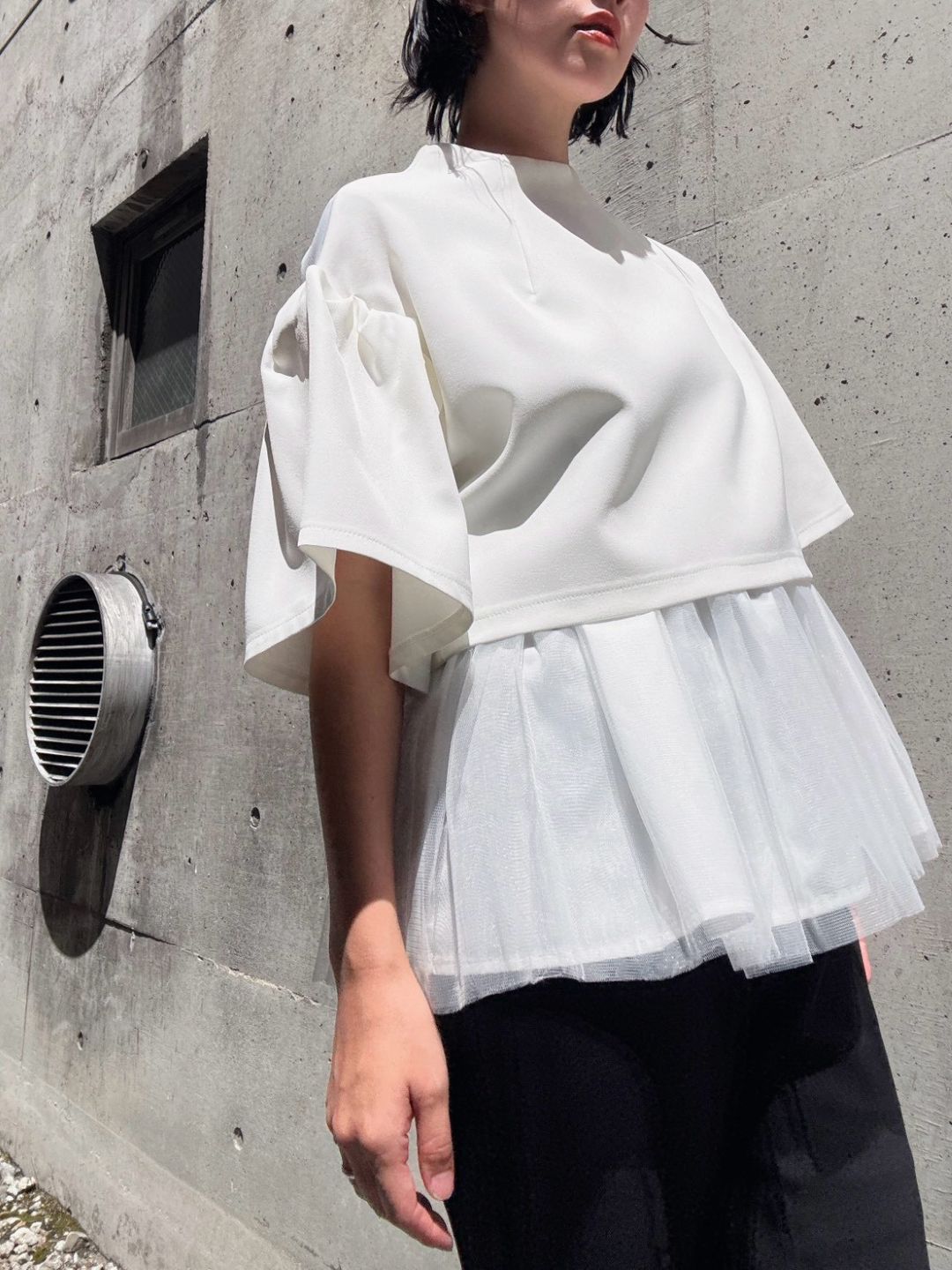 2way sleeve balloon tulle layered blouse
