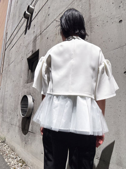 2way sleeve balloon tulle layered blouse