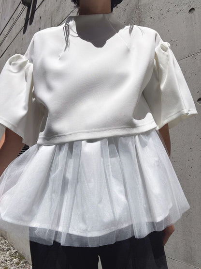 2way sleeve balloon tulle layered blouse