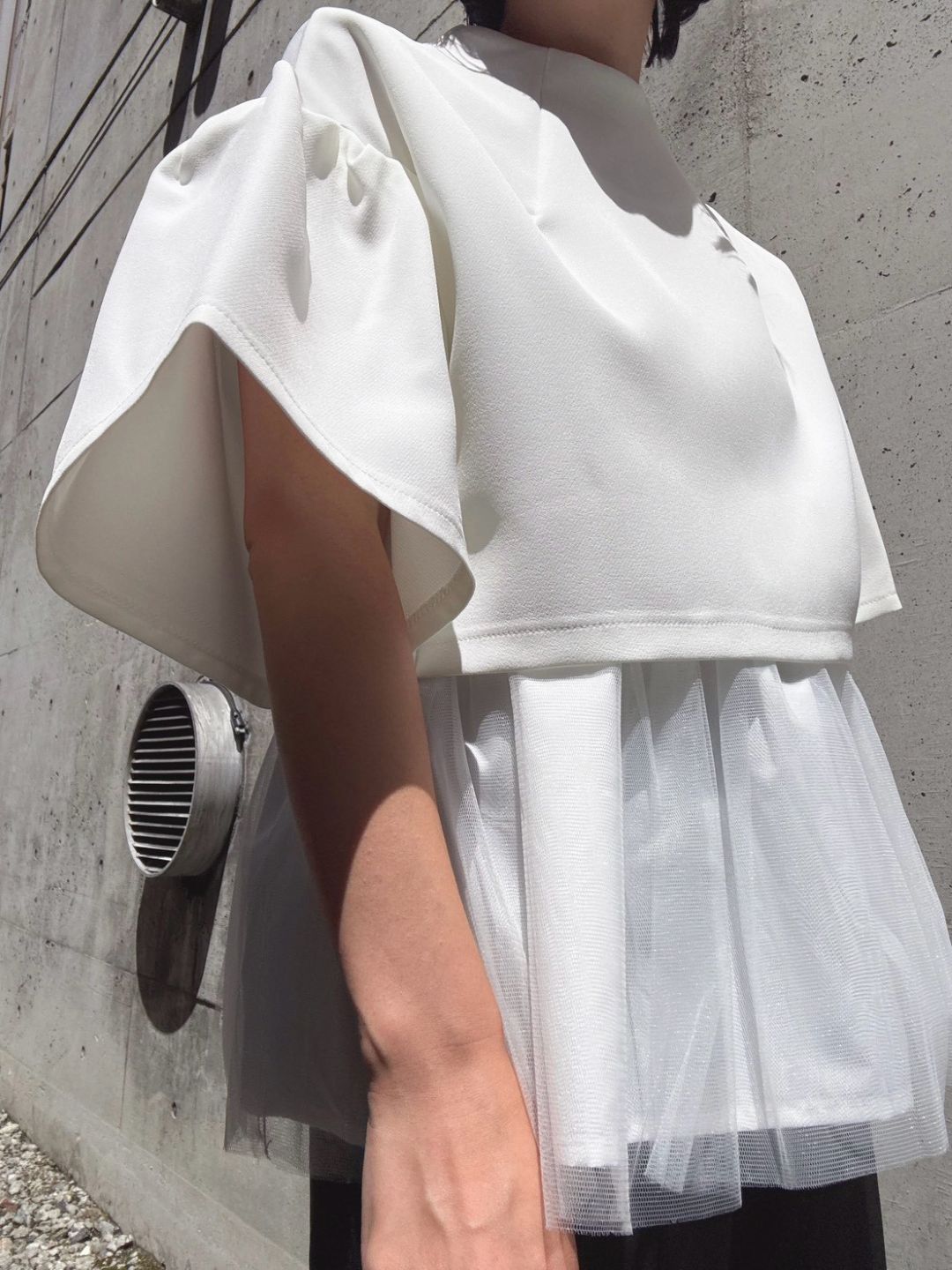 2way sleeve balloon tulle layered blouse
