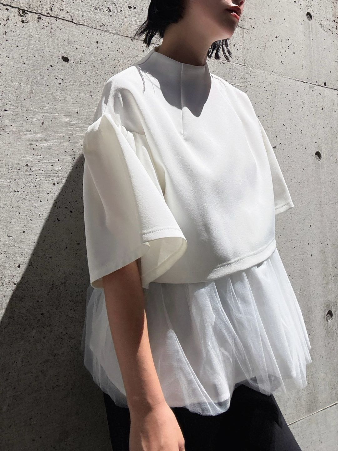 2way sleeve balloon tulle layered blouse