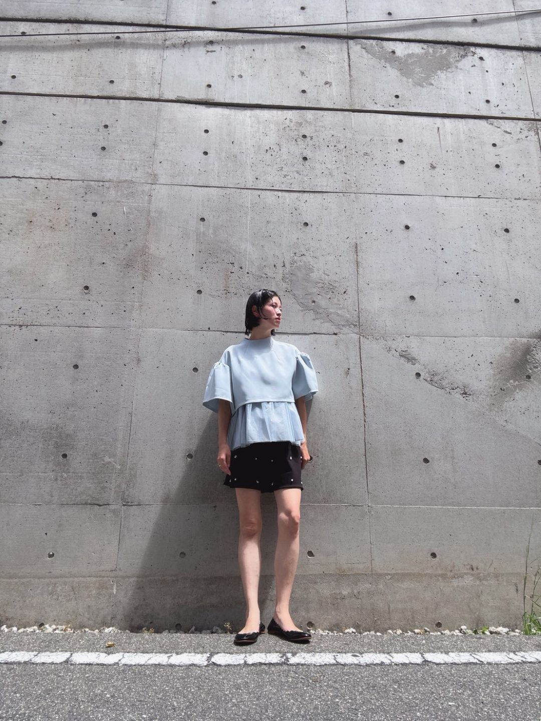 2way sleeve balloon tulle layered blouse