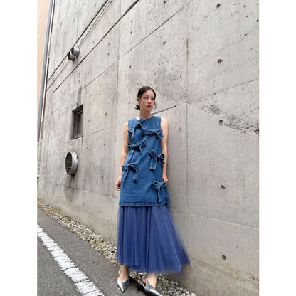 ribbon denim one-piece