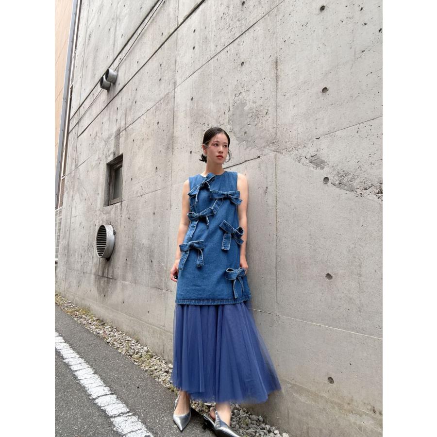 ribbon denim one-piece