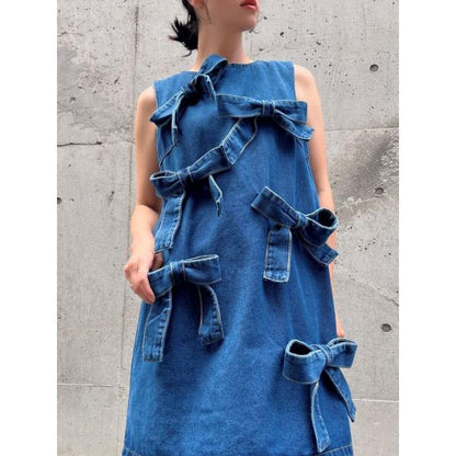 ribbon denim one-piece
