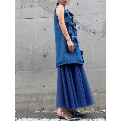 ribbon denim one-piece