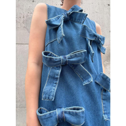 ribbon denim one-piece