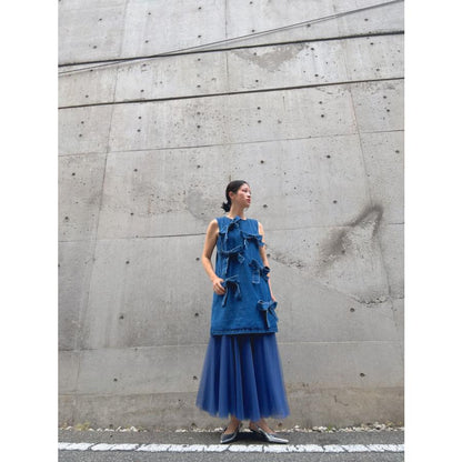 ribbon denim one-piece