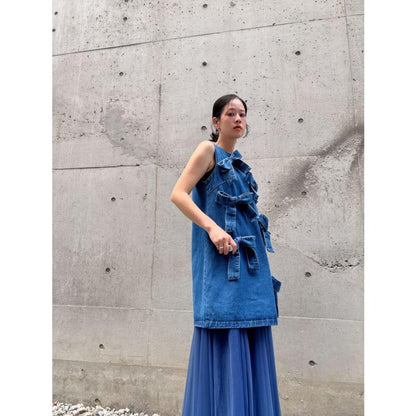 ribbon denim one-piece