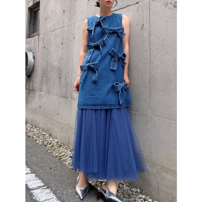 ribbon denim one-piece