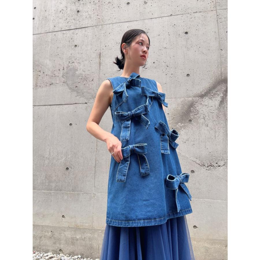 ribbon denim one-piece