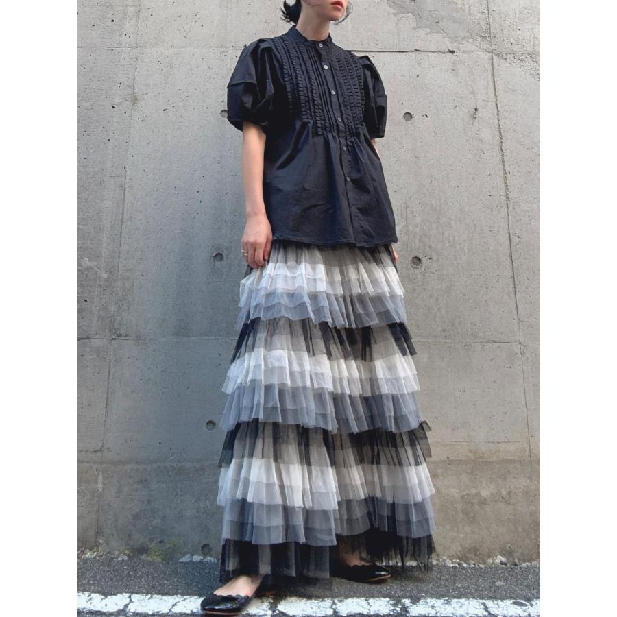 front pintuck volume sleeve blouse