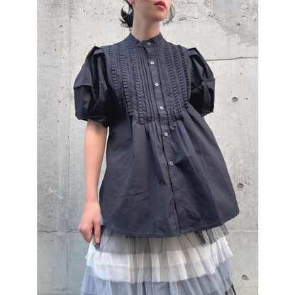 front pintuck volume sleeve blouse